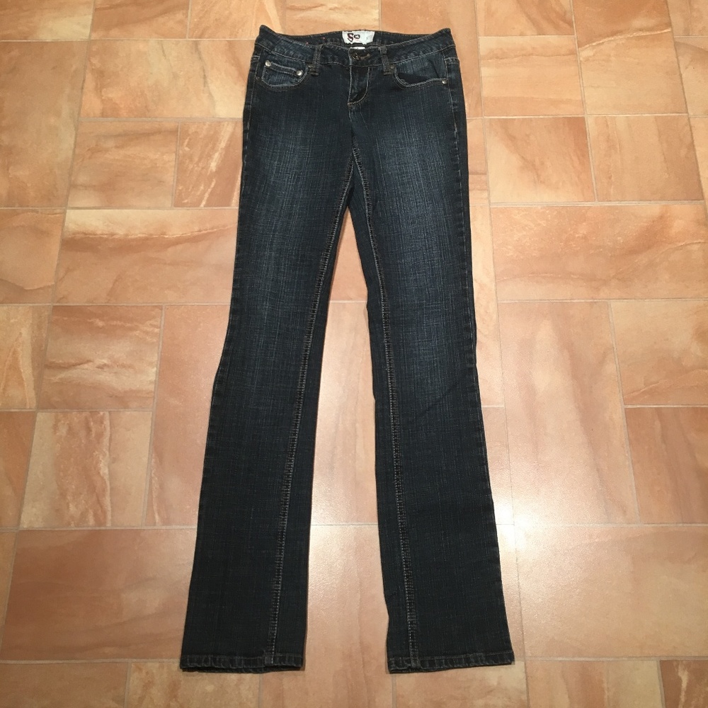 SO Women’s Low Rise Straight Skinny Leg Dark Denim Blue Jeans Pants